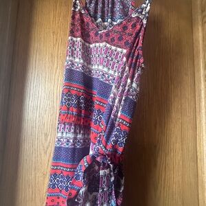 Collective Concepts Red and Blue Long Sleeve Wrap Dress